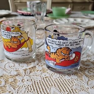 Set Of 2 Vintage McDonald's Garfield Glass Coffee Mugs